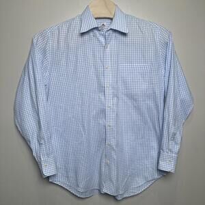 Peter Millar Nanoluxe Shirt Mens L White Blue Check Cotton Collared Button‎ Down